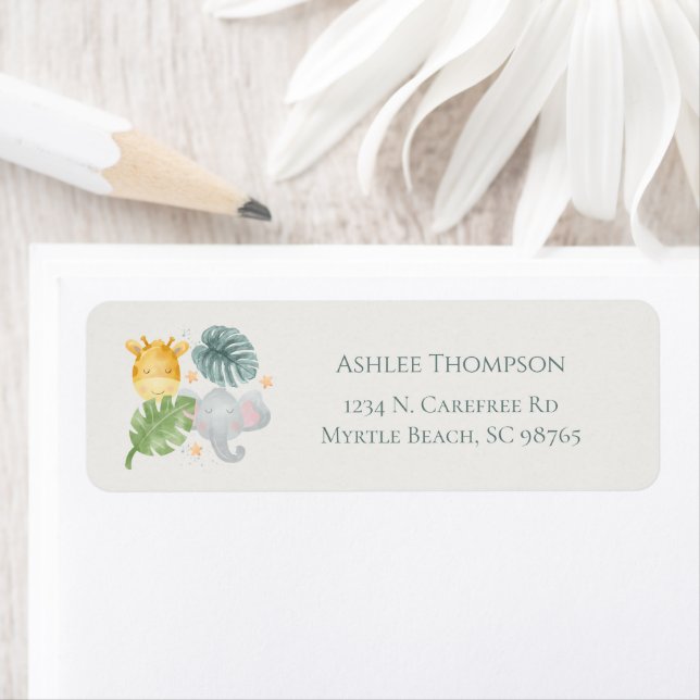 Étiquette Neutral Watercolor Jungle Animals Baby Shower (En situation)