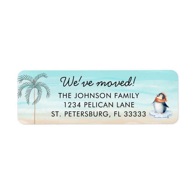 Étiquette New Home Florida Beach Cute Penguin Adresse de ret (Devant)