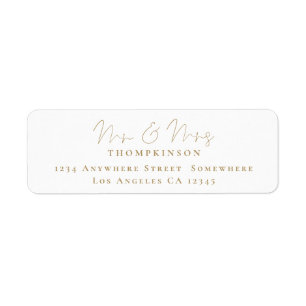 Étiquette Newlyweds Script Mr Mme Gold Nom de retour Adresse