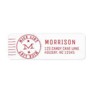 Étiquette Nice Liste Monogramme Rouge