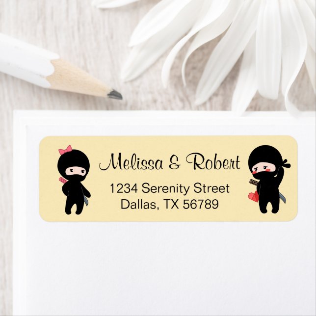 Étiquette Ninja Pair, un garçon et une fille (En situation)