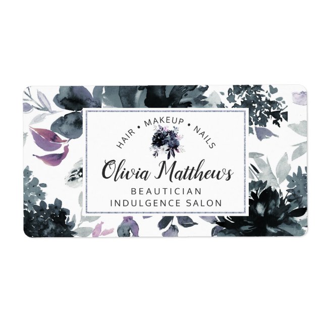 Étiquette Nocturne Floral Aquarelle marine Monogramme person (Devant)