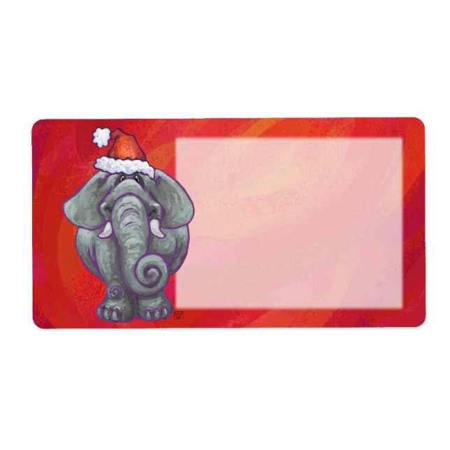Étiquette Noël à l'éléphant sur fond rouge (Devant)