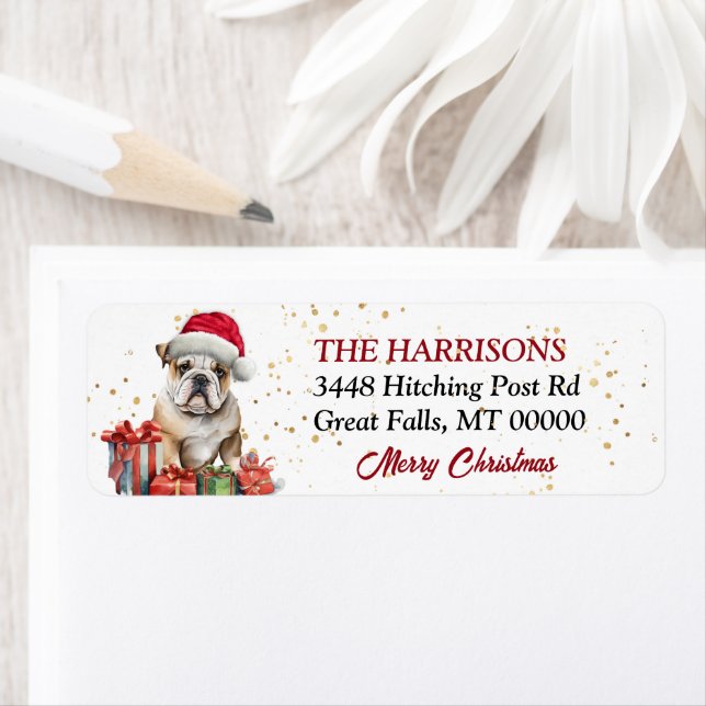 Étiquette Noël à Santa Hat Bulldog (En situation)