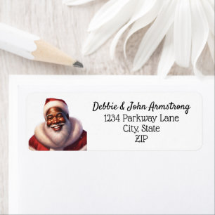 Étiquette Noël afro-américain Jolly Santa Claus