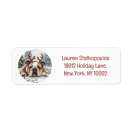 Étiquette Noël anglais Bulldog Reindeer