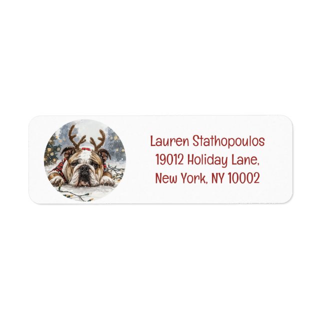 Étiquette Noël anglais Bulldog Reindeer (Devant)