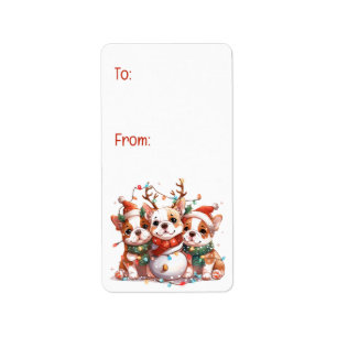 Étiquette Noël anglais Bulldog Reindeer Père Noël