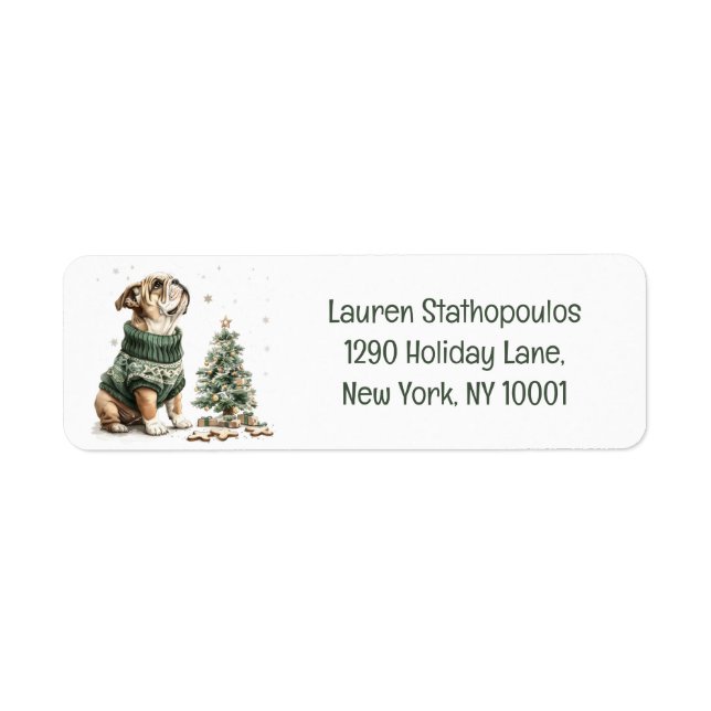 Étiquette Noël Anglais Chien de Noël Arbre (Devant)