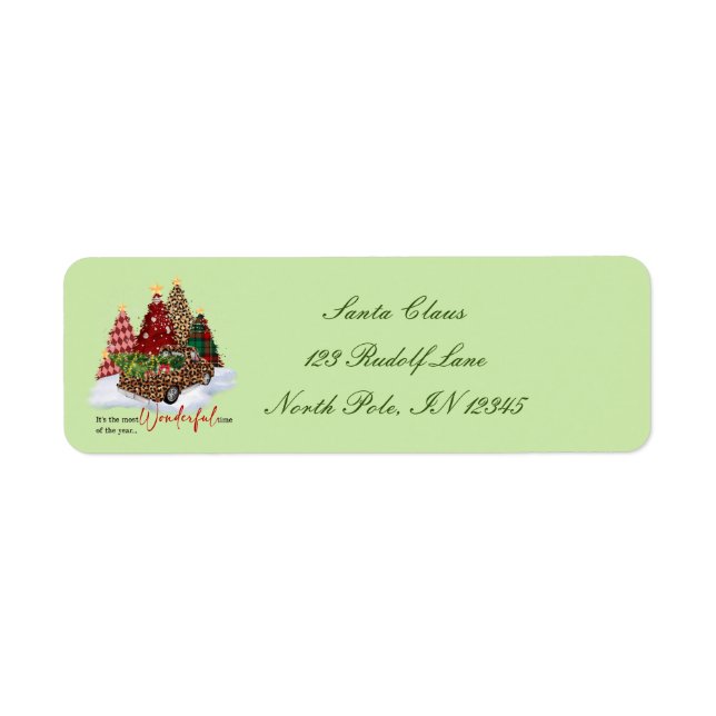 Étiquette Noël Arbres Fêtes Saison Retour Adresse (Devant)