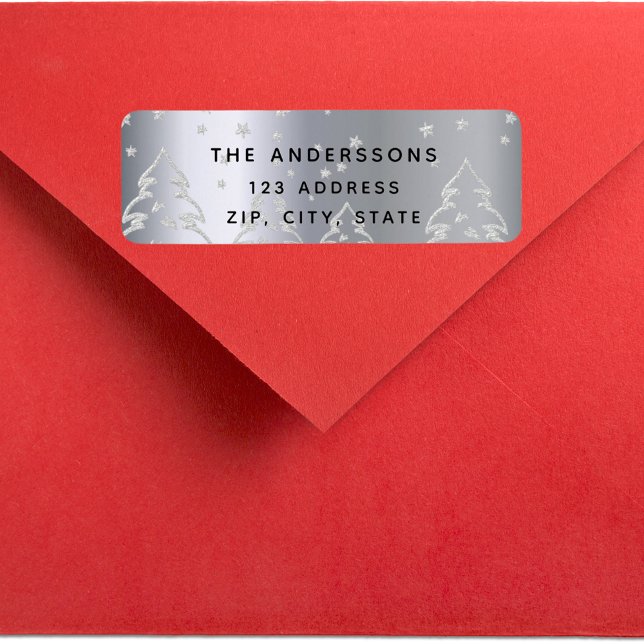 Étiquette Noël argent forêt arbres retour adresse (Créateur téléchargé)