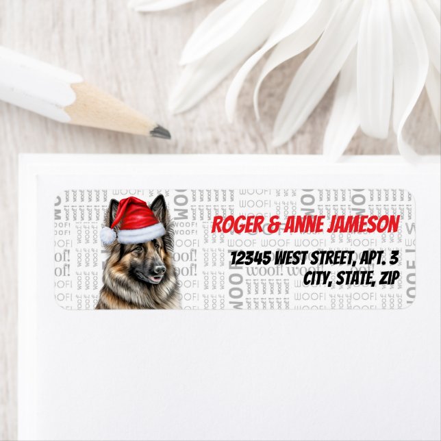 Étiquette Noël Belge Tervuren Dog Adresse de vacances (En situation)