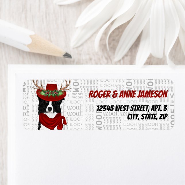 Étiquette Noël Bordure Collie Adresse de l'Amoureux des chie (En situation)