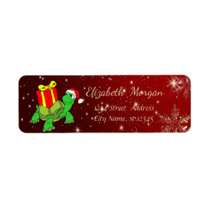 Étiquette Noël branché,Tortue, Chapeau de Père Noël,Cadeau