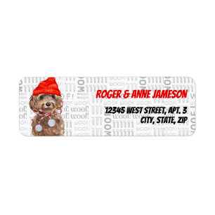 Étiquette Noël Brown Cockapoo Père Noël avec nom