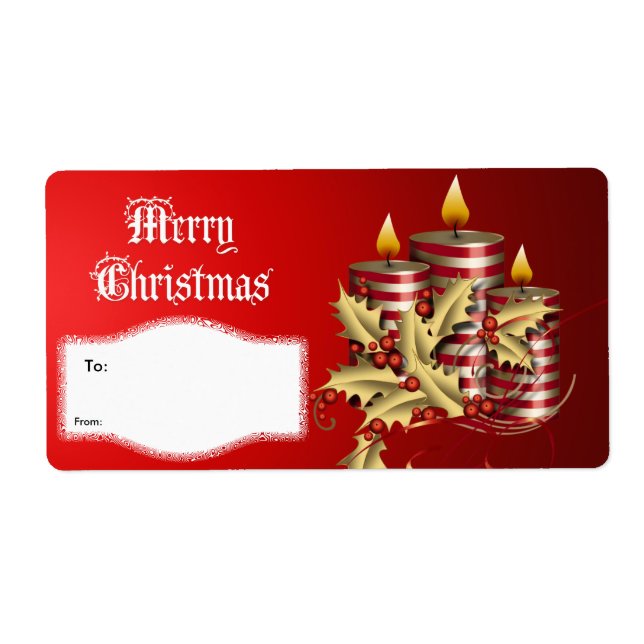 Étiquette Noël Cadeau Noël Bougies rouges (Devant)
