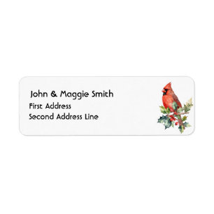Étiquette Noël Cardinal Rouge Oiseau Holly Berry Art