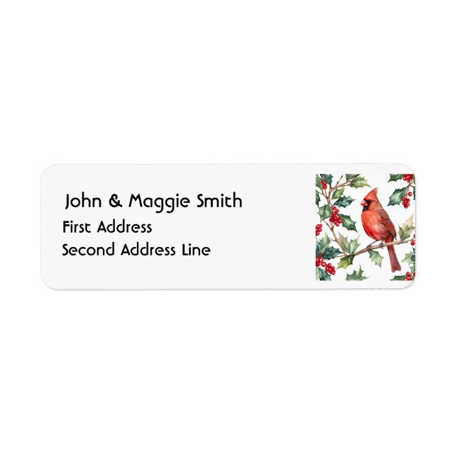 Étiquette Noël Cardinal Rouge Oiseau Holly Berry Art (Devant)