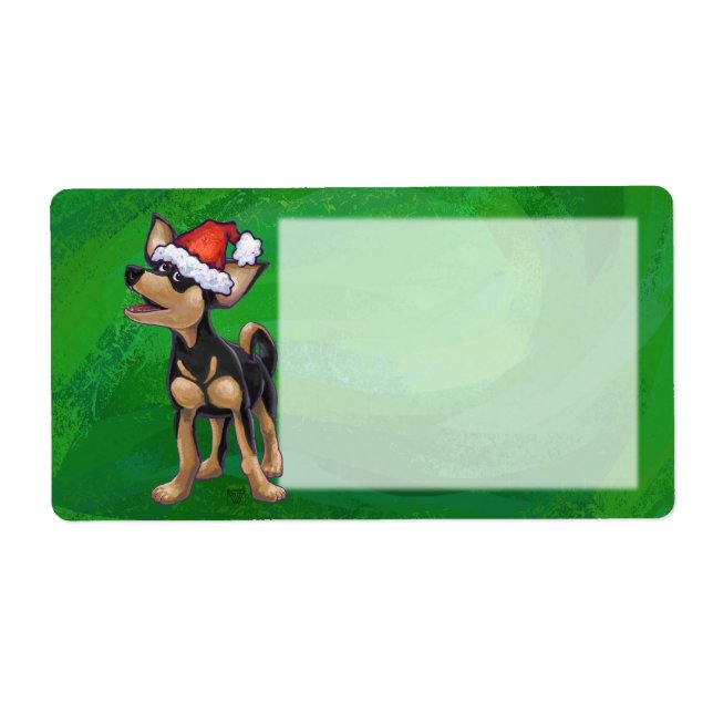 Étiquette Noël Chihuahua sur vert (Devant)