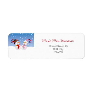 Étiquette Noël couple de bonhommes de neige amusants vacance