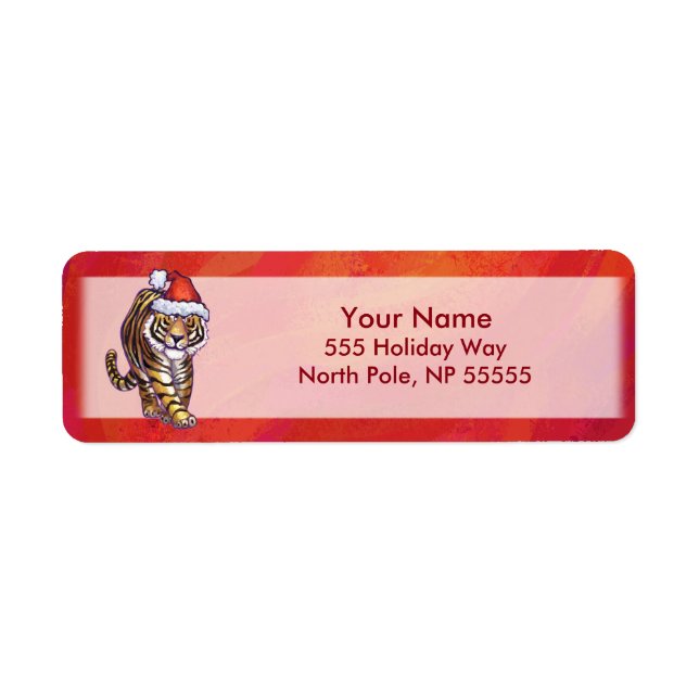 Étiquette Noël de tigre sur le rouge (Devant)