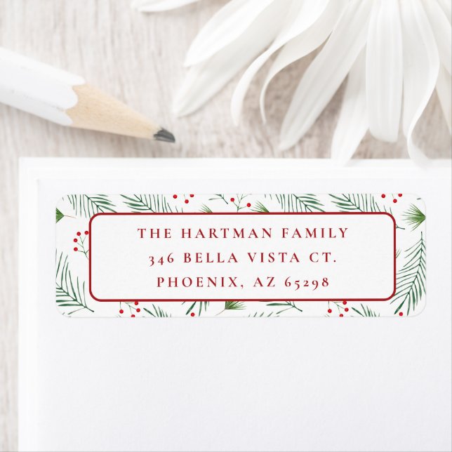 Étiquette Noël des baies et des pins (En situation)