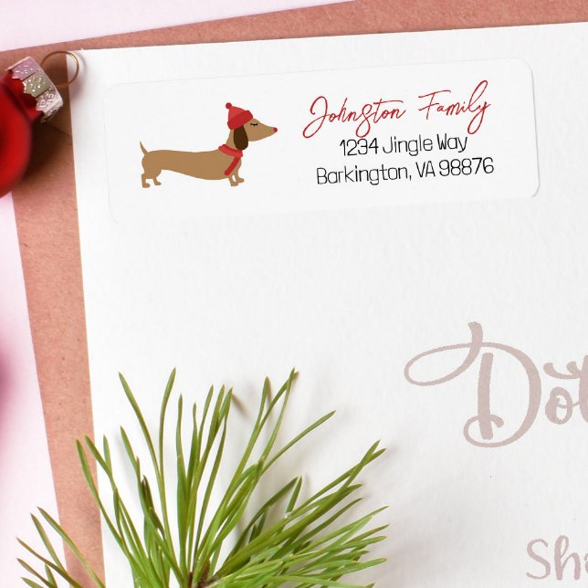 Étiquette Noël des voeux les plus chauds de Dachshund (Snuggle winter Christmas dachshund vibes with a cutie to accompany your holiday card sending.)