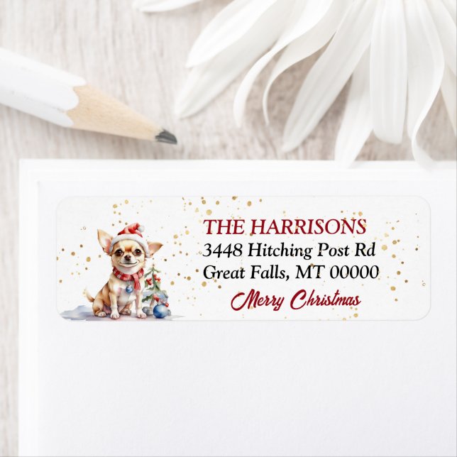 Étiquette Noël du chien de Santa Hat Chihuahua (En situation)