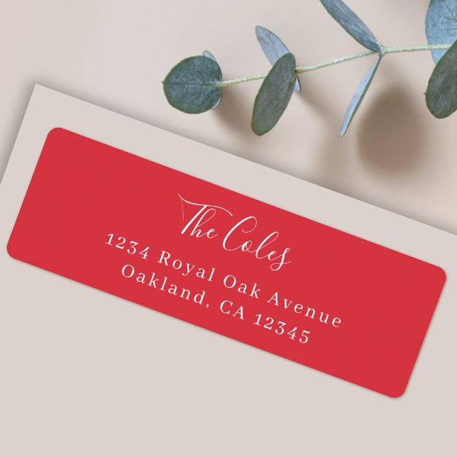 Étiquette Noël élégant | Adresse de retour rouge brillante (Elegant red custom return address mailing labels for families and couples by Guava)