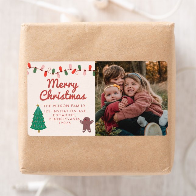 Étiquette Noël Famille Photo Joyeux Noël Adress Labe (Créateur téléchargé)