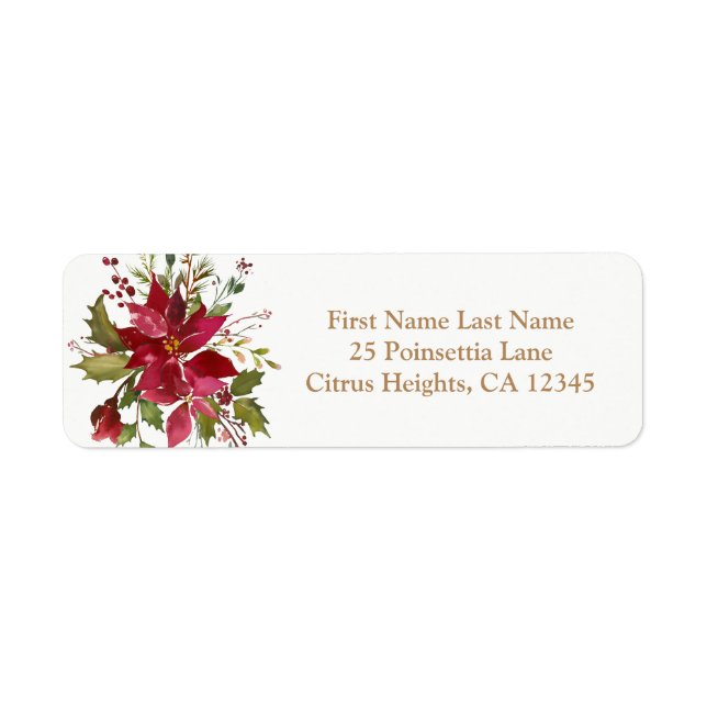 Étiquette Noël Fête Poinsettia Florale hiver (Devant)