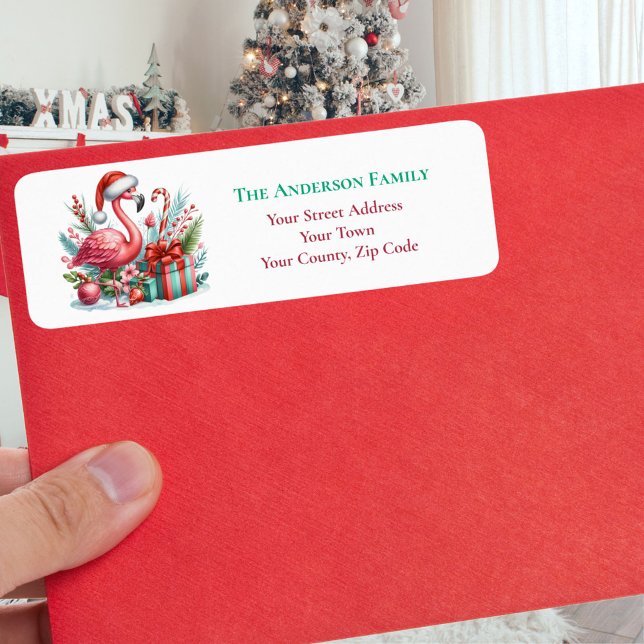 Étiquette Noël Flamant rose rose Nom de la verdure (Créateur téléchargé)