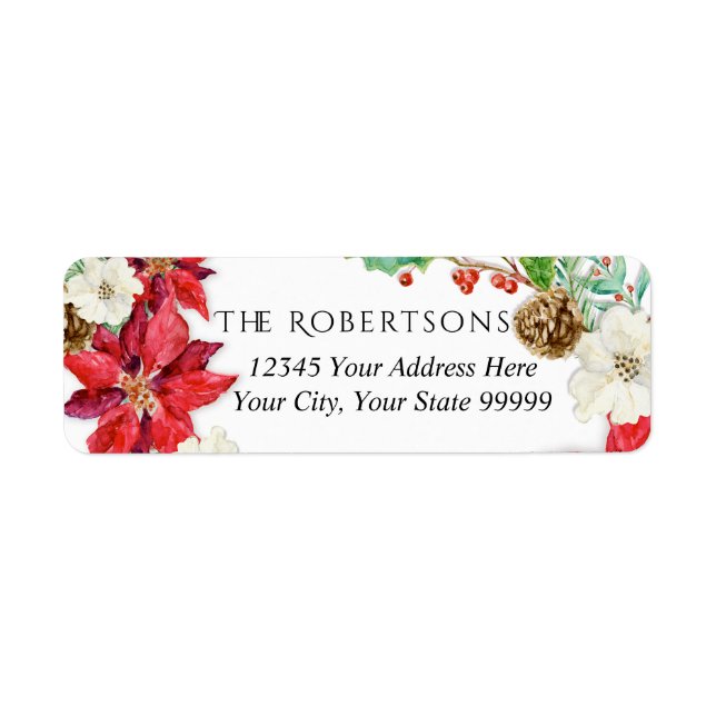 Étiquette Noël floral aquarelle | Adresse de retour (Devant)