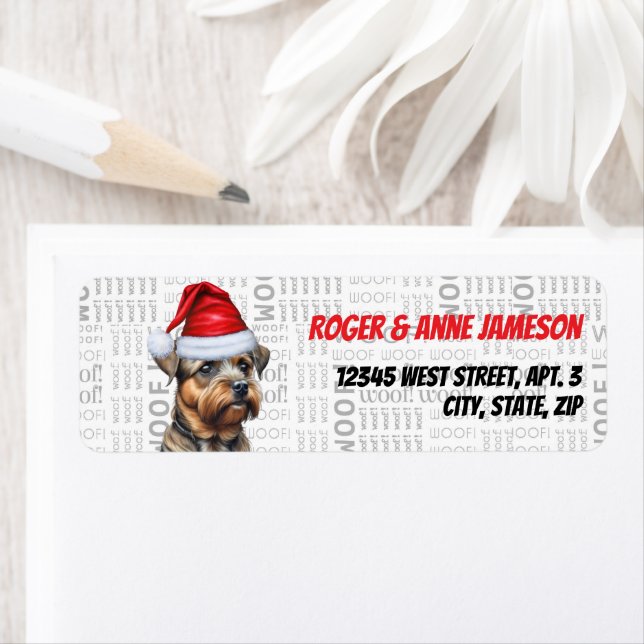 Étiquette Noël Frontière Terrier Amoureux des chiens Adresse (En situation)