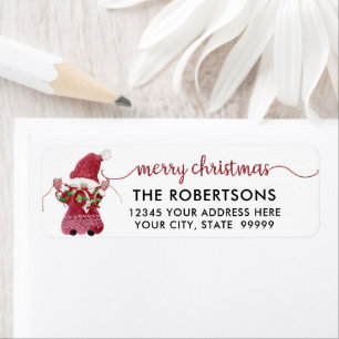 Étiquette Noël Gnome Aquarelle Joie Script Typographie