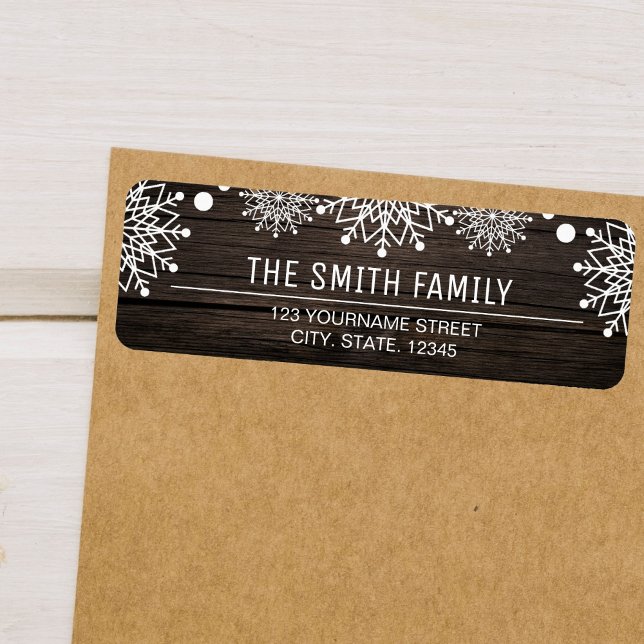 Étiquette Noël joyeux | Russe Grange Bois Snowflakes (Créateur téléchargé)