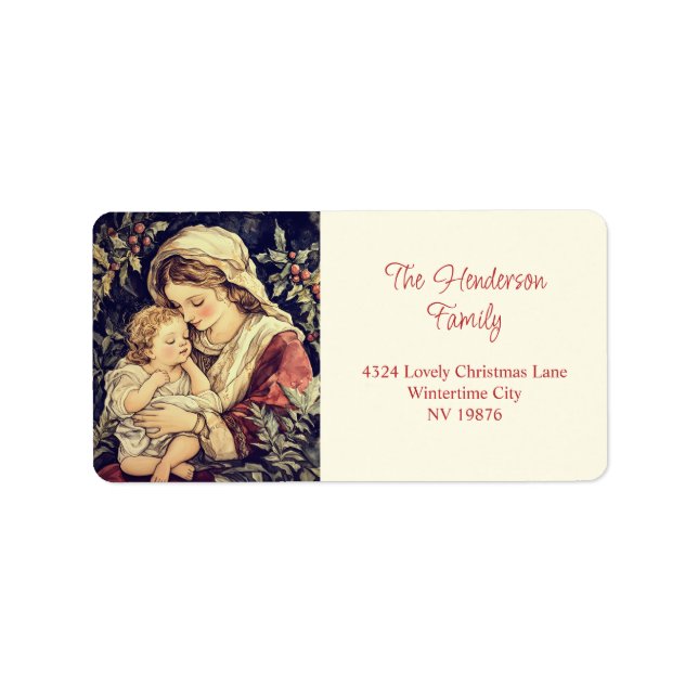 Étiquette Noël Madonna Child Vintage (Devant)