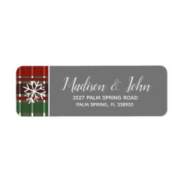 Étiquette Noël Moderne Plaid Gris Flocons de Neige