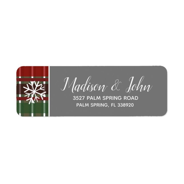 Étiquette Noël Moderne Plaid Gris Flocons de Neige (Devant)