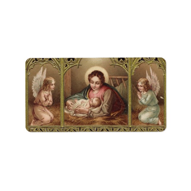 Étiquette Noël Nativité Vierge Marie Jésus Manger (Devant)