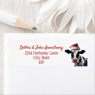 Étiquette Noël Petite entreprise Holstein Père Noël Vache