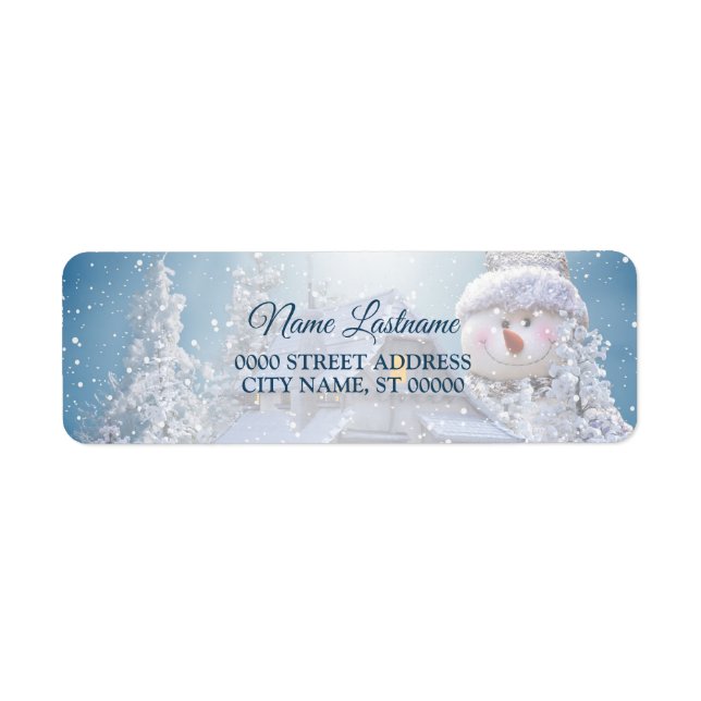 Étiquette Noël Retour Adresse Fête Hiver Snowman Blue (Devant)