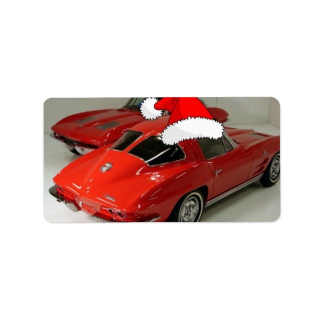 Étiquette Noël Rouge Corvette Classic Split Fenêtre (Devant)