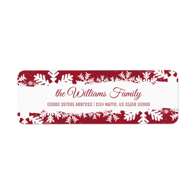 Étiquette Noël Rouge Rustique Flocon de neige Adresse de ret (Devant)