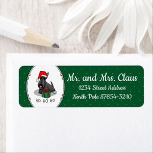 Étiquette Noël Santa Hat Scottish Terrier (noir) mignonne