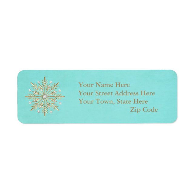Étiquette Noël Snowflakes Aqua & Gold (Devant)