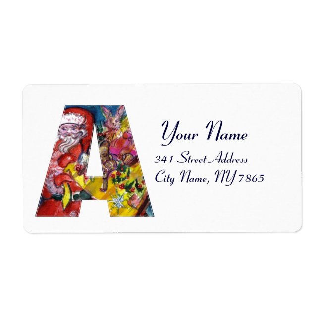 ÉTIQUETTE NOËL UNE LETTRE / PÈRE NOËL AVEC CADEAUX MONOGRAMM (Devant)