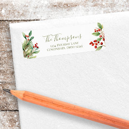 Étiquette Noël Vert botanique rouge et vert