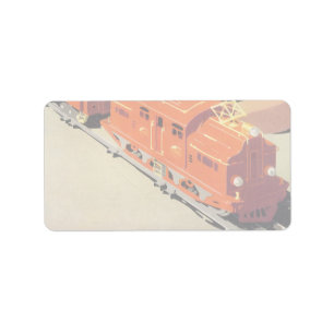 Étiquette Noël Vintage, Garçon Jouant avec des Toys Trains