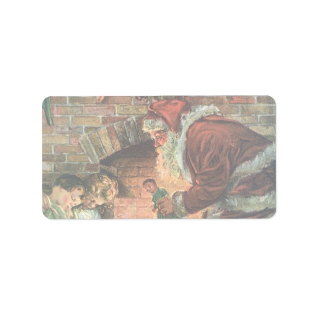 Étiquette Noël Vintage, Père Noël Victorien Enfants (Devant)